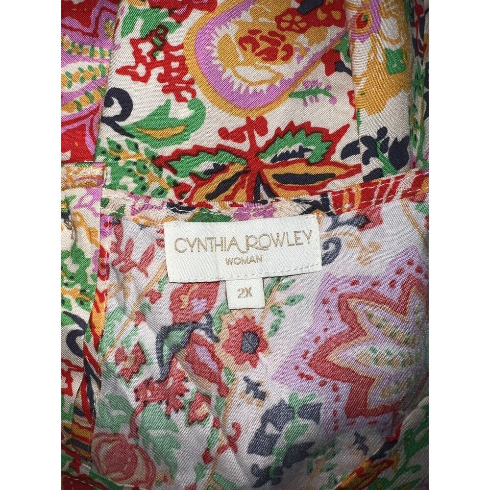CYNTHIA ROWLEY Top Plus Size 2X Colorful Hi Lo SS Blouse Lightweight Boho Artsy - Picture 7 of 7